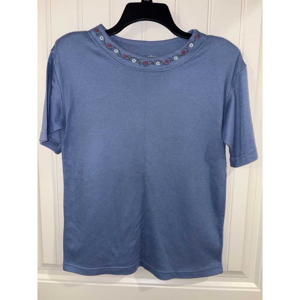 Separate Issue Vintage Top Shoulder Pads Embroidered Neckline Womens Sz M Blue
